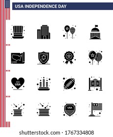 Pack of 16 USA Independence Day Celebration Solid Glyphs Signs and 4th July Symbols such as map; ireland; celebrate; green; city Editable USA Day Vector Design Elements