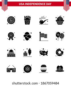Pack of 16 USA Independence Day Celebration Solid Glyphs Signs and 4th July Symbols such as independece; cake; usa; states; american Editable USA Day Vector Design Elements
