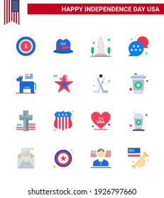 Paquete de 16 carteles de la celebración del Día de la Independencia de Estados Unidos y símbolos del 4 de julio como políticos; burro; visión; burbuja de chat; elementos editables de diseño de vectores para USA Day