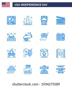 Paquete de 16 carteles de la celebración del Día de la Independencia de Estados Unidos y símbolos del 4 de julio como capitol; vídeo; washington; películas; elementos editables de diseño de vectores para USA Day