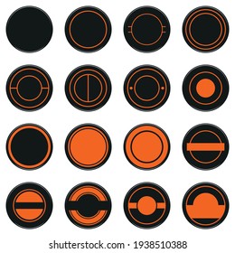 Pack of 16 vector ice hockey puck icons. Sport illustration.