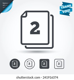 In pack 2 sheets sign icon. 2 papers symbol. Circle and square buttons. Flat design set. Thank you ribbon. Vector