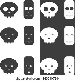 Pack with 2 types of cute skulls. Eyes open, Eyes closed and eyes dead. - Vector