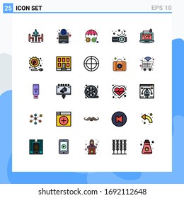 Paquete de 25 colores planos de línea llenos creativos de acceso; presentación; sistema; dispositivo; elementos de diseño de vectores editables de seguridad