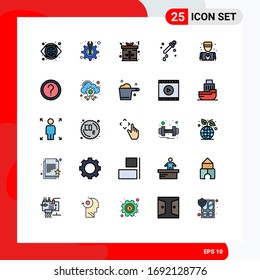 Pack of 25 creative Filled line Flat Colors of plumber; man; present; science; dropper Editable Vector Design Elements