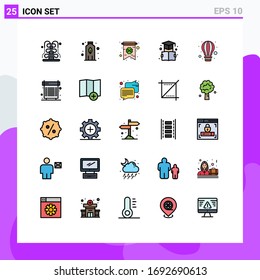 Pack of 25 creative Filled line Flat Colors of hot air; balloon; clover; air; education Editable Vector Design Elements