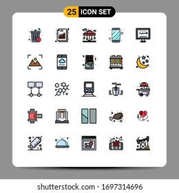 Pack of 25 creative Filled line Flat Colors of health; cardiogram; city; electronic; mobile Editable Vector Design Elements