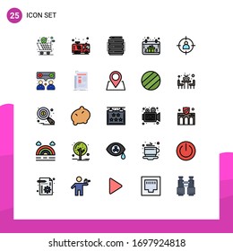 Pack of 25 creative Filled line Flat Colors of human; hand; fireman; gift box; server Editable Vector Design Elements
