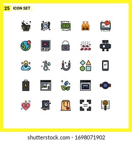 Paquete de 25 colores planos de línea rellena creativos de faq; reparación; dinero; construcción; materiales de diseño de vectores editables de casaca