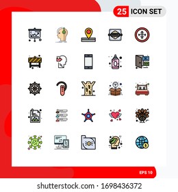 Pack of 25 creative Filled line Flat Colors of army; bread roller; producer; baking; place Editable Vector Design Elements