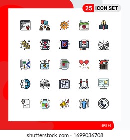 Paket mit 25 kreativen Filled Line Flat Colors of Authoring; Künstler; Fanggerät; anonym; Vektorillustration-Design-Elemente für Blumenbearbeitung