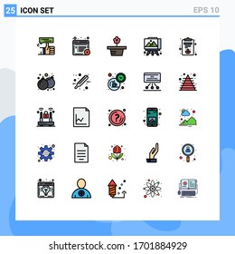 Pack of 25 creative Filled line Flat Colors of board; arts; online; art board; present Editable Vector Design Elements