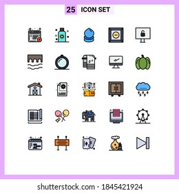 Pack of 25 creative Filled line Flat Colors of lock; product; sunblock; delete; environment Editable Vector Design Elements