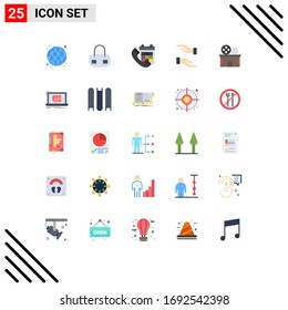 Pack of 25 creative Flat Colors of ticket; entertainment; call; cinema; caring Editable Vector Design Elements