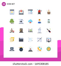 Pack of 25 creative Flat Colors of party; cupcake; internet; cream; transport Editable Vector Design Elements