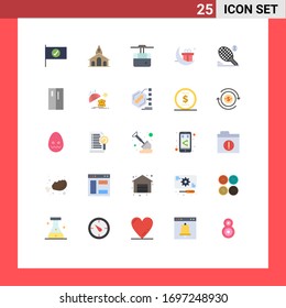 Pack of 25 creative Flat Colors of racket; tennis; funicular; gift; celebration Editable Vector Design Elements