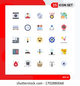 Pack of 25 creative Flat Colors of folder; gdpr; baseball; ribbon; medals Editable Vector Design Elements