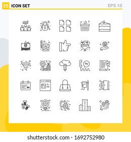 Paquete de 25 líneas creativas de comida; queso; seguridad; compras; elementos de diseño de vectores editables de carro