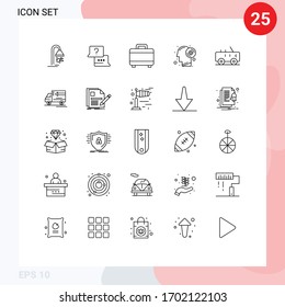 Pack of 25 creative Lines of military; hummer; bag; productivity; brain Editable Vector Design Elements