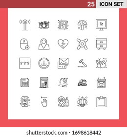 Pack of 25 creative Lines of smart; entertainment; card; mushroom; food Editable Vector Design Elements