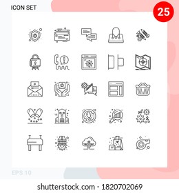 Pack of 25 creative Lines of work; construction; communication; building; purse Editable Vector Design Elements