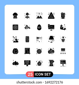 Pack of 25 creative Solid Glyphs of juice; alcohol; space; sport; rack Editable Vector Design Elements