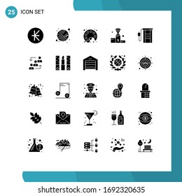 Pack of 25 creative Solid Glyphs of gasoline; business; pallet; medal; cup Editable Vector Design Elements