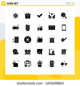 Pack of 25 creative Solid Glyphs of research; parking; fathers day; transport; good Editable Vector Design Elements