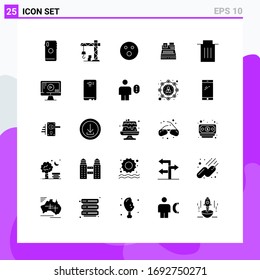 Pack of 25 creative Solid Glyphs of interface; shopping; golfball; printer; fax Editable Vector Design Elements