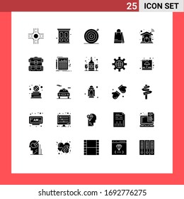 Pack of 25 creative Solid Glyphs of backpack; wifi; target; smart; automation Editable Vector Design Elements