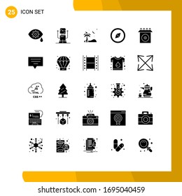 Pack of 25 creative Solid Glyphs of chat; product; ramadan; install; compass Editable Vector Design Elements