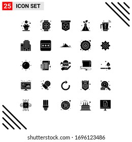 Pack of 25 creative Solid Glyphs of internet; mixer; horror; juice; trees Editable Vector Design Elements