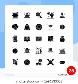 Pack of 25 creative Solid Glyphs of boss; intelligence; triangle; deep learning; artificial intelligence Editable Vector Design Elements