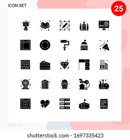 Pack of 25 creative Solid Glyphs of news; hobbies; pick color; wedding; love Editable Vector Design Elements