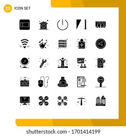Pack of 25 creative Solid Glyphs of wifi; vehicle; off; railroad; sort Editable Vector Design Elements