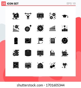 Pack of 25 creative Solid Glyphs of academic; gift; weight; flower; promotion Editable Vector Design Elements