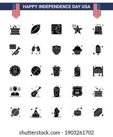 Pack of 25 creative USA Independence Day related Solid Glyph of packages; bag; flag; usa; american Editable USA Day Vector Design Elements