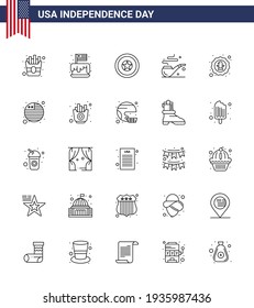 Pack of 25 creative USA Independence Day related Lines of celebration; american; holiday; st; pipe Editable USA Day Vector Design Elements