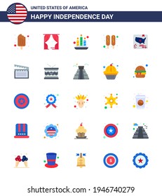 Pack of 25 creative USA Independence Day related Flats of world; flag; candle; american; hot dog Editable USA Day Vector Design Elements