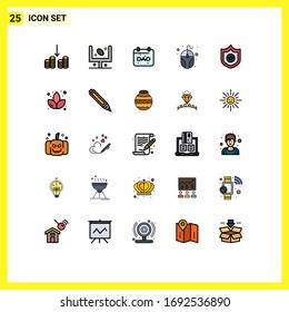 Pack of 25 Modern Filled line Flat Colors Signs and Symbols for Web Print Media such as sheriff; mouse; calendar; monitor; computing Editable Vector Design Elements