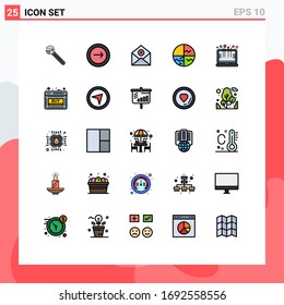 Pack of 25 Modern Filled line Flat Colors Signs and Symbols for Web Print Media such as skin; mail; mobile; email; mail Editable Vector Design Elements