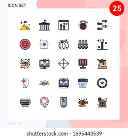 Pack of 25 Modern Filled line Flat Colors Signs and Symbols for Web Print Media such as weight; gym; court; growth; business Editable Vector Design Elements
