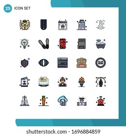 Paquete de 25 símbolos y símbolos modernos de color plano de línea rellena para medios impresos en la Web, como alimentos; cocina; una; sitio web; elementos de diseño de vectores editables de hackeo