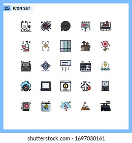 Pack of 25 Modern Filled line Flat Colors Signs and Symbols for Web Print Media such as business; billboard; care; advertising; ad Editable Vector Design Elements