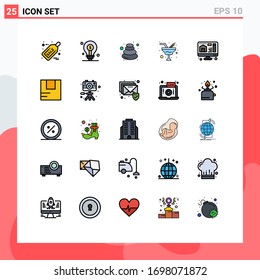 Pack of 25 Modern Filled line Flat Colors Signs and Symbols for Web Print Media such as glass; romance; investment; champaign; spa Editable Vector Design Elements