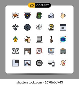 Pack of 25 Modern Filled line Flat Colors Signs and Symbols for Web Print Media such as imaginative; open; stamp; mail; play Editable Vector Design Elements