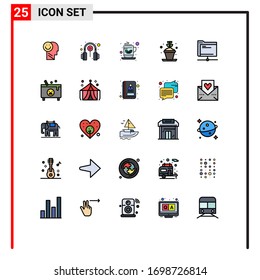 Pack of 25 Modern Filled line Flat Colors Signs and Symbols for Web Print Media such as pot; hobbies; lesson; plant; tea Editable Vector Design Elements