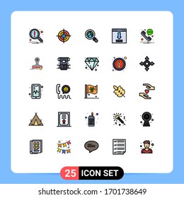 Pack of 25 Modern Filled line Flat Colors Signs and Symbols for Web Print Media such as phone; loading; ecommerce; interface; browser Editable Vector Design Elements