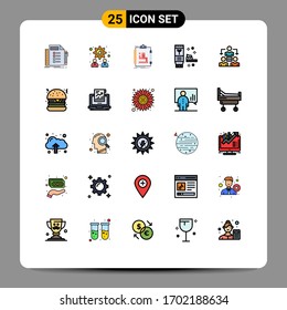 Pack of 25 Modern Filled line Flat Colors Signs and Symbols for Web Print Media such as connection; natural; algorithm; environment; workflow Editable Vector Design Elements