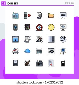 Pack of 25 Modern Filled line Flat Colors Signs and Symbols for Web Print Media such as screen; storage; contact; data; folder Editable Vector Design Elements